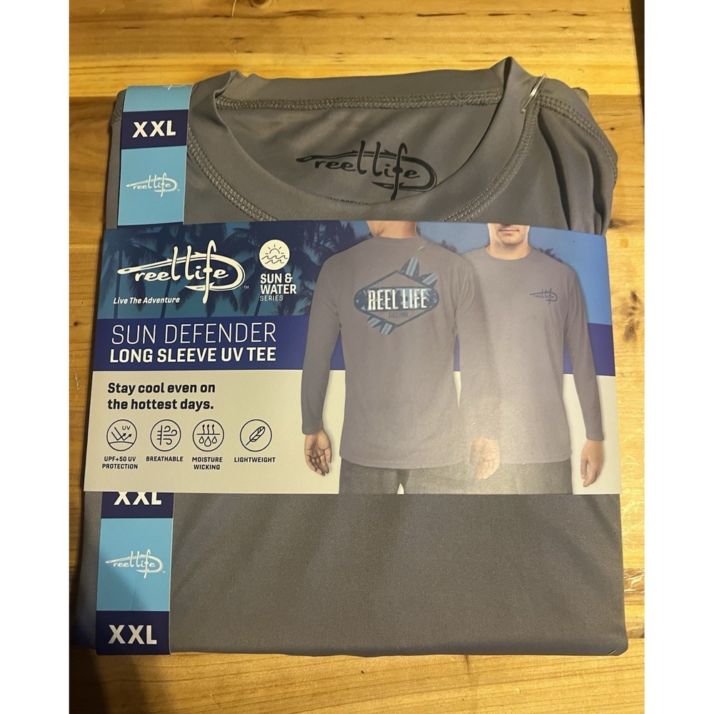 Reel Life UV Protection Breathable Moisture Wicking Tee Gray Men's XXL